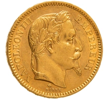1862 French 20 Francs Gold Coin Napoleon III Laureate Head A