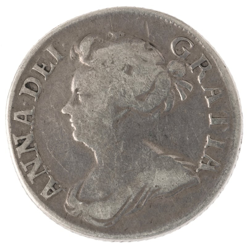 1709 Silver Shilling Coin Queen Anne Fine