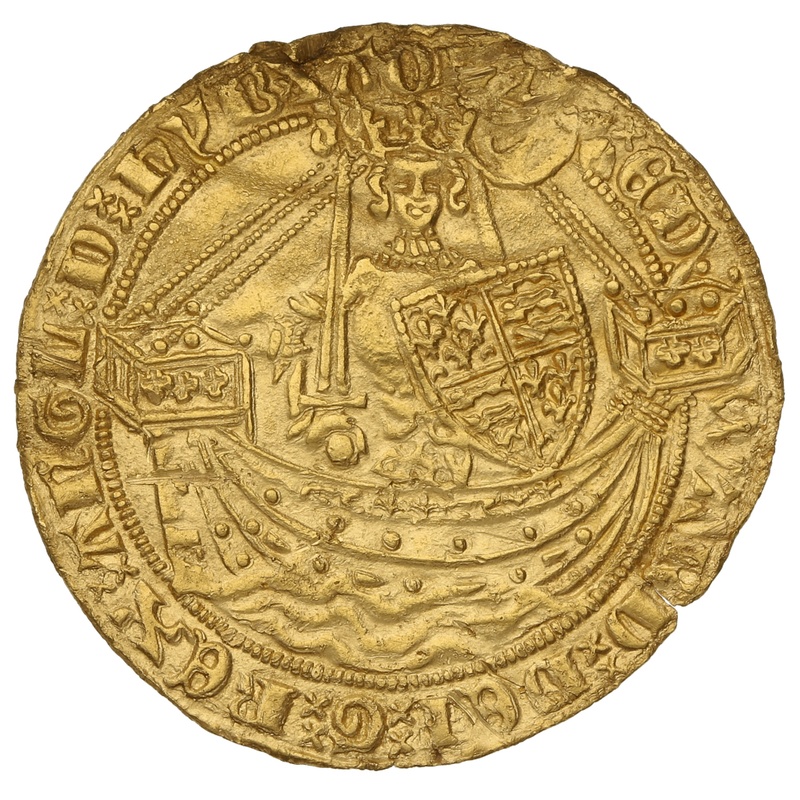 1361-1369 Gold Half Noble Coin Edward III London Mint