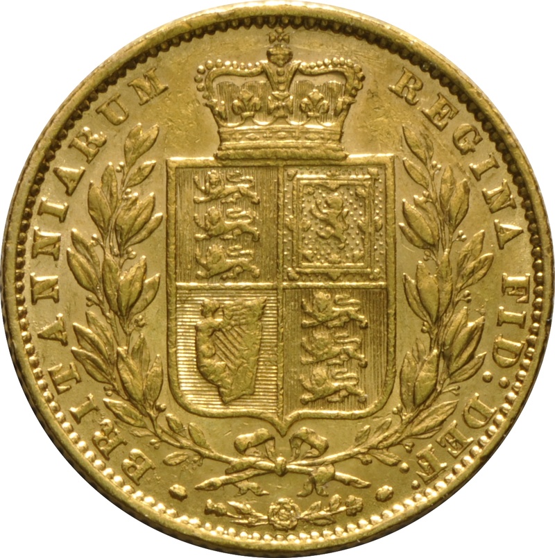 1860 Gold Sovereign Coin Queen Victoria Young Head Shield Back