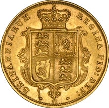 1874 Gold Half Sovereign Queen Victoria Young Head Shield Back NGC AU58