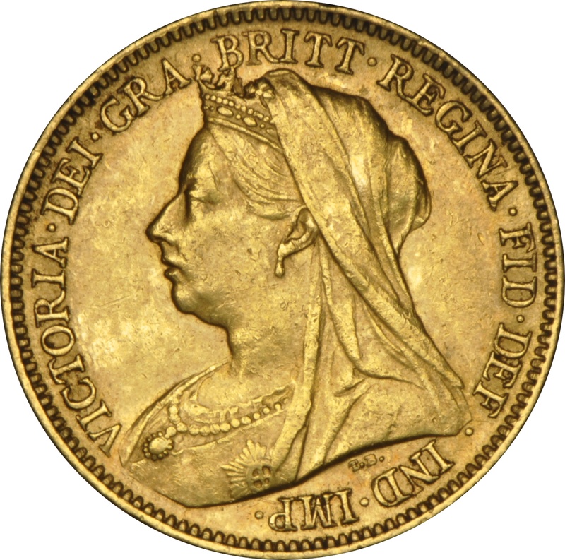 1901 Gold Half Sovereign Victoria Veiled Head NGC AU53