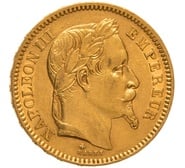 1866 French 20 Francs Gold Coin Napoleon III Laureate Head A