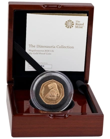 2020 Dinosaurs Collection Megalosaurus Fifty Pence 50p Proof Gold Coin Boxed