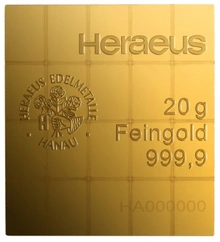 20 x 1g Gold Bar Heraeus CombiBar