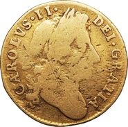 1684 Gold Half Guinea Coin Charles II Fine