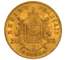 1868 French 20 Francs Gold Coin Napoleon III Laureate Head BB