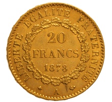 1878 French 20 Francs Gold Coin Guardian Angel A
