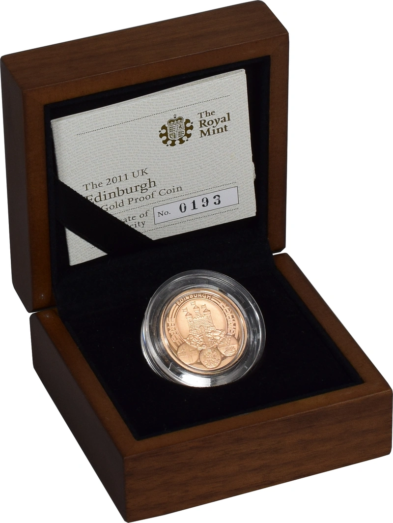 2011 Proof Gold £1 Pound Coin Edinburgh Boxed