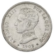 1905 Alfonso XIII Silver 2 Pesetas