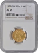 1885 Gold Sovereign Coin Queen Victoria Young Head NGC AU58