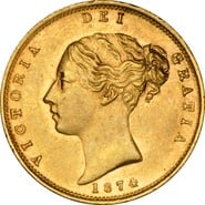 1874 Gold Half Sovereign Queen Victoria Young Head Shield Back NGC AU58