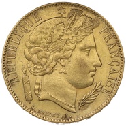 1850 French 20 Francs Gold Coin Ceres