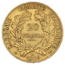 1849 French 20 Francs Gold Coin Ceres