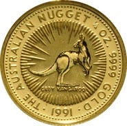 1991 1/4oz Australian Kangaroo Gold Nugget Coin