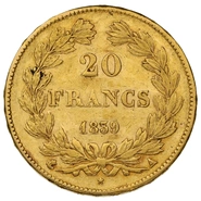 1839 French 20 Francs Gold Coin Louis-Philippe Laureate Head A