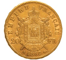 1866 French 20 Francs Gold Coin Napoleon III Laureate Head A