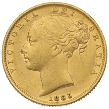 1885 Gold Sovereign Coin Queen Victoria Young Head Shield Back Sydney NGC AU55