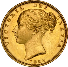 1853 Gold Sovereign - Victoria Young Head Shield Back - London NGC MS62