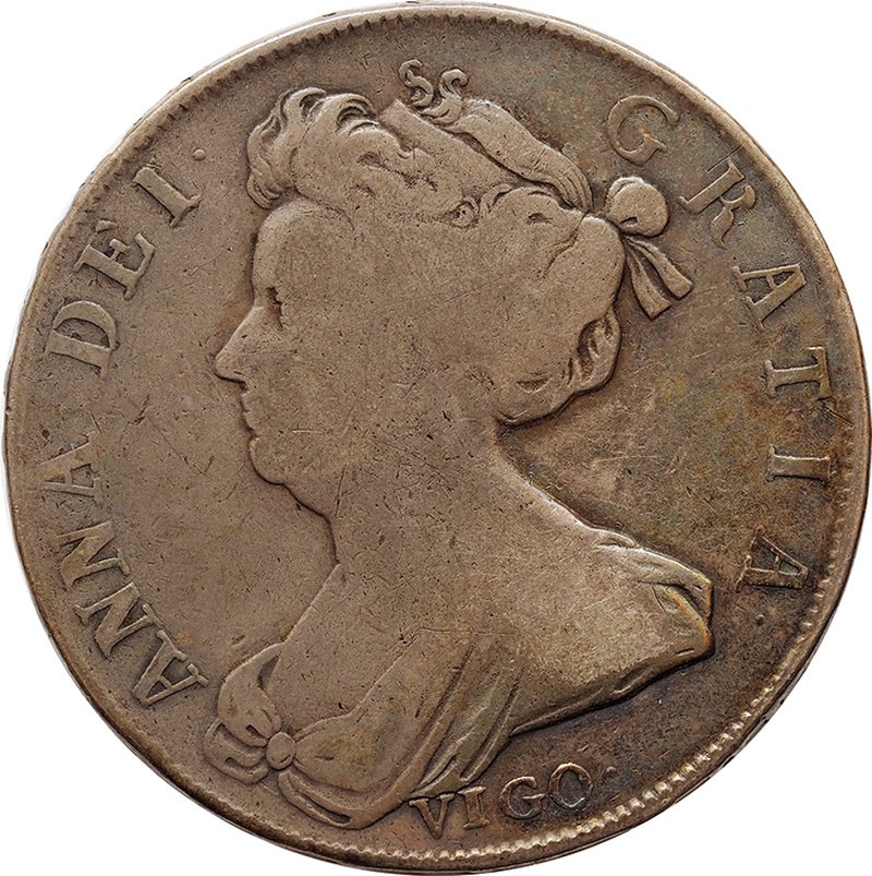 1703 Silver Half Crown Coin Queen Anne Vigo