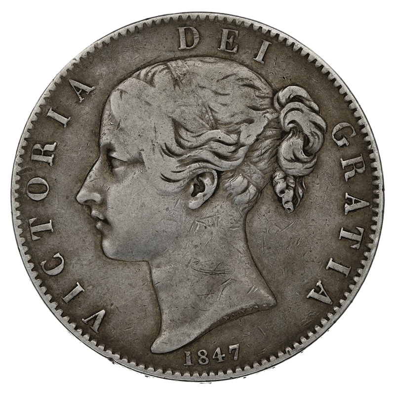1847 Silver Crown Coin Queen Victoria Edge XI