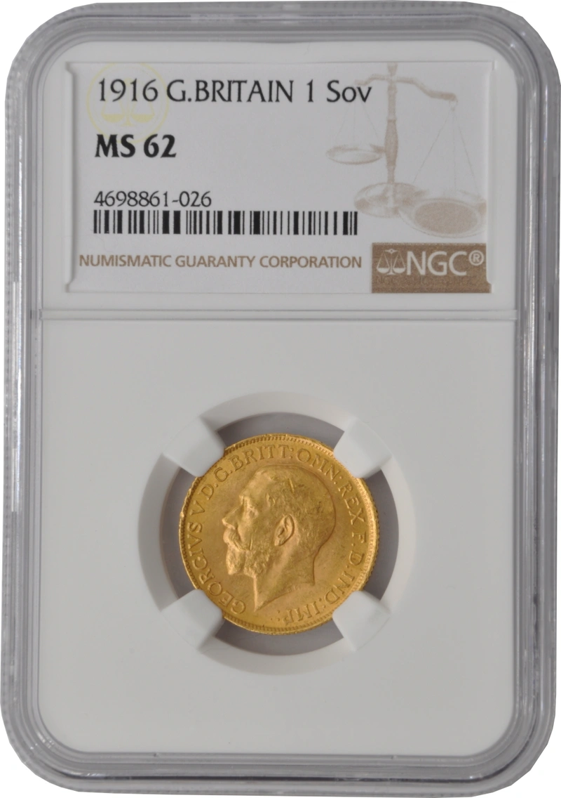 1916 Gold Sovereign Coin George V NGC MS62