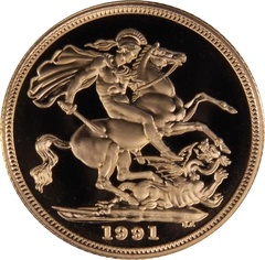 1991 Proof Gold Sovereign Coin Elizabeth II Third Head