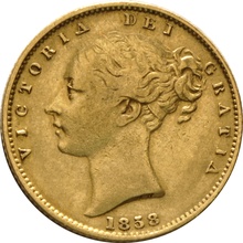 1858 Gold Sovereign Coin Queen Victoria Young Head Shield Back