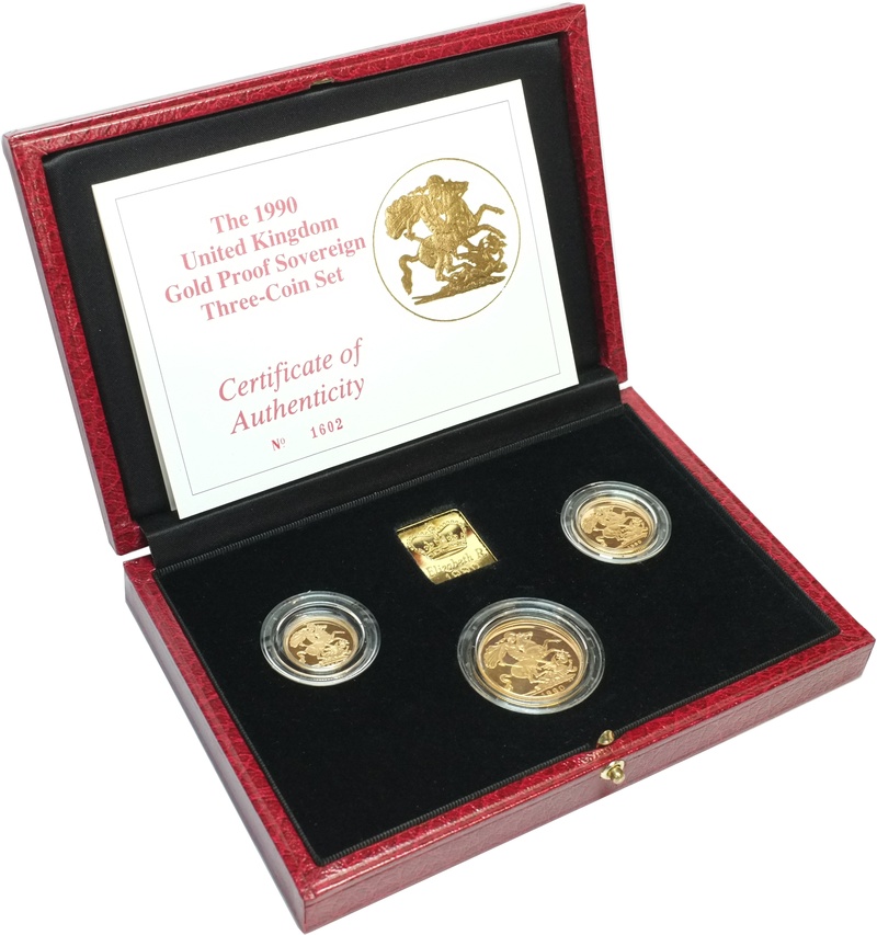 1990 Proof Gold Sovereign 3 Coin Set Boxed