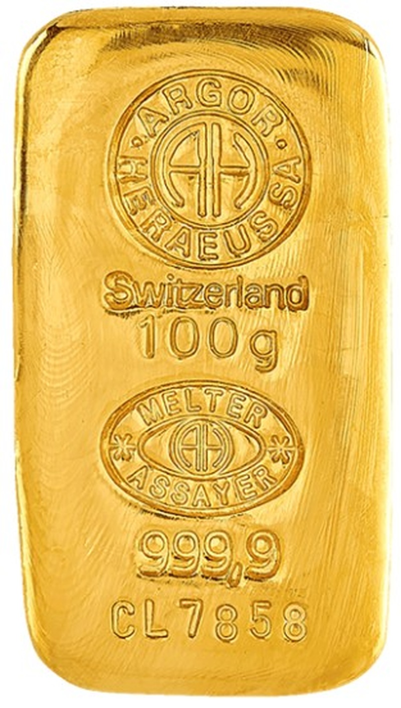 Argor-Heraeus 100g Gold Bullion Cast Bar