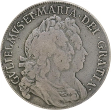 1692 Silver Half Crown Coin William & Mary Good Fine