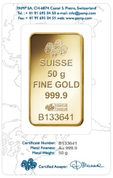 50g Gold Bar PAMP Rosa Minted