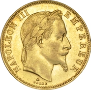 French 50 Francs Gold Coin Napoleon III Laureate Head