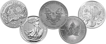2018 1oz Silver Coin Set; Eagle, Maple, Brit, Phil, Dog