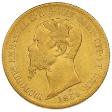 Sardinian 20 Lire Gold Coin Victor Emmanuel II