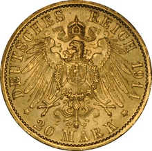 German 20 Mark Gold Coin Wilhelm II 1913-1915