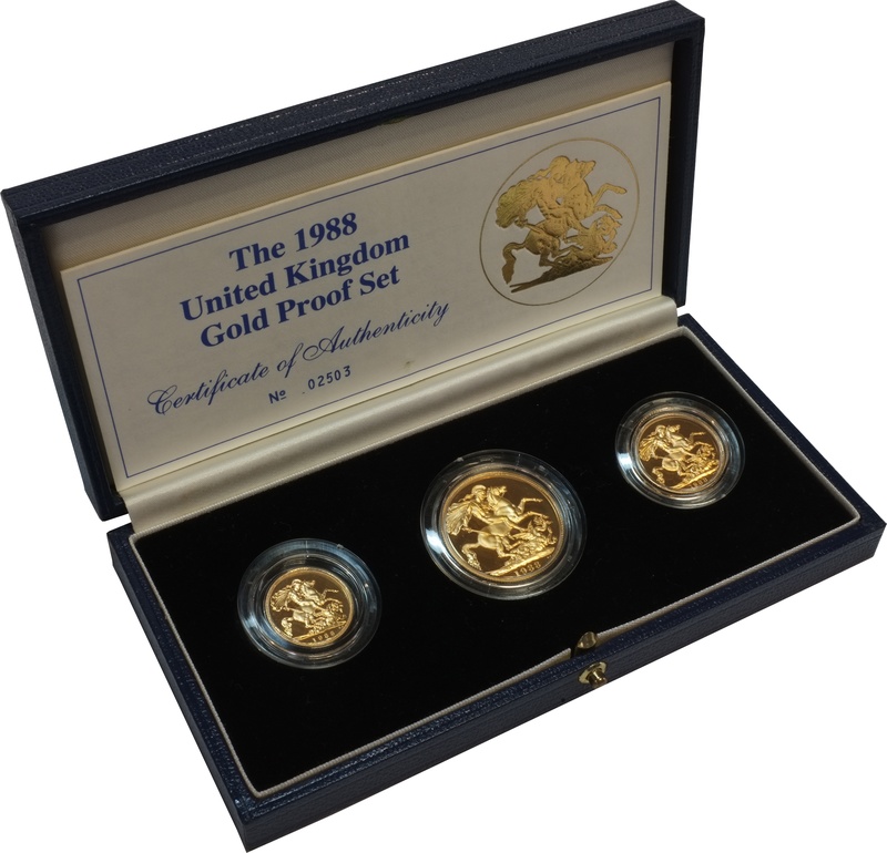 1988 Proof Gold Sovereign 3 Coin Set Boxed