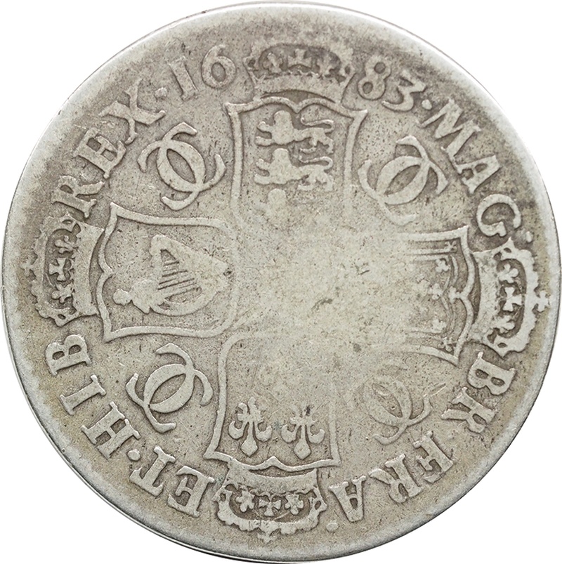 1683 Silver Half Crown Coin Charles II Fine
