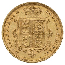 1883 Gold Half Sovereign Queen Victoria Young Head Shield Back