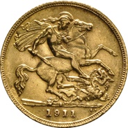 1911 Gold Half Sovereign George V Sydney