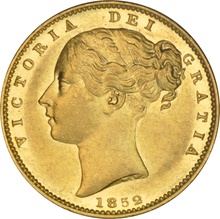 1852 Gold Sovereign Coin Queen Victoria Young Head Shield Back NGC AU55