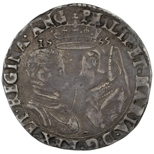 1555 Silver Shilling Coin Philip and Mary Hammered
