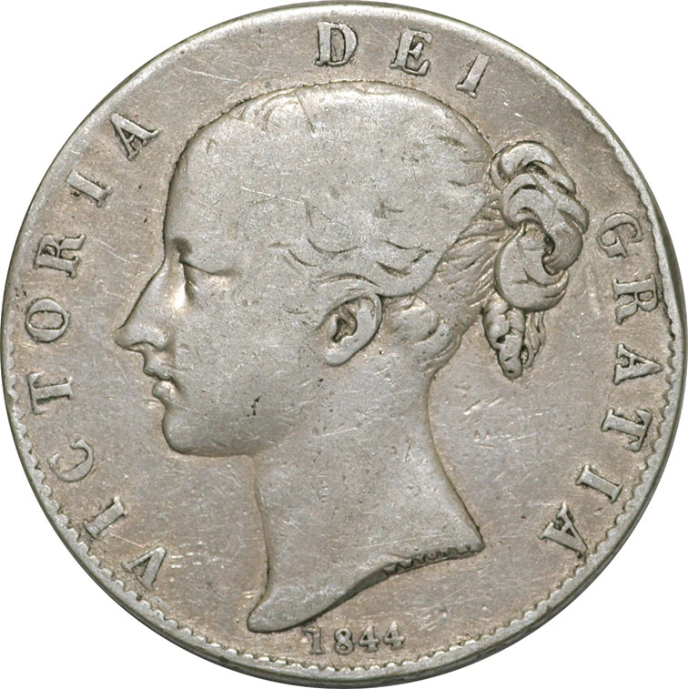 1844 Silver Crown Coin Queen Victoria Young Head Fine