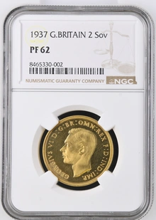 1937 Proof £2 Coin Gold Double Sovereign George VI NGC PF62