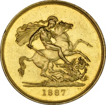 1887 Gold £5 Coin Queen Victoria Jubilee NGC UNC Details
