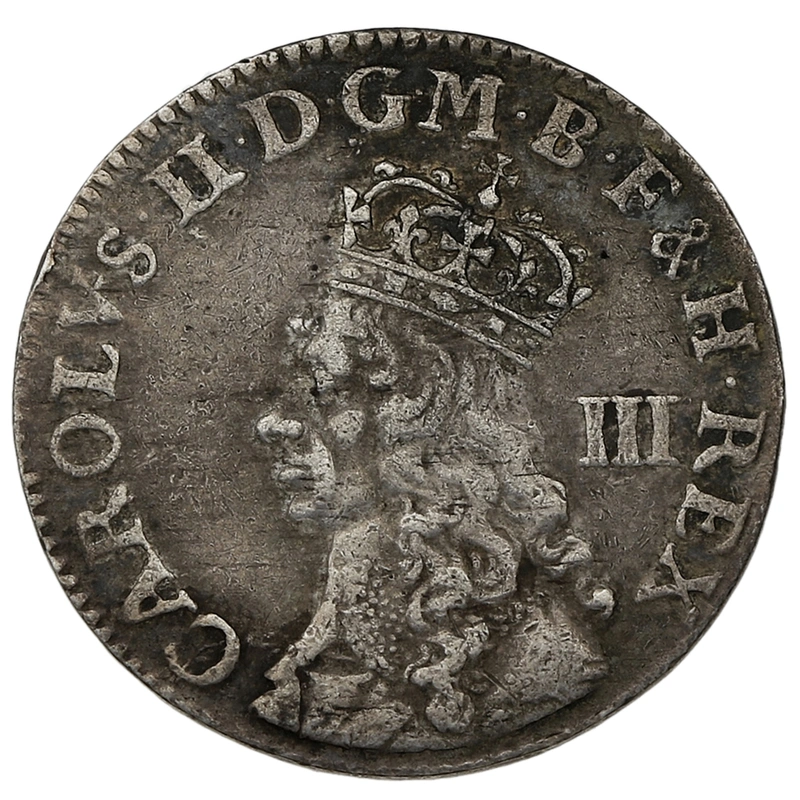 1660-1670 Silver Threepence Charles II Undated Issue