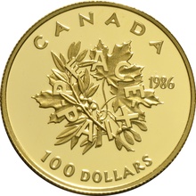 Canadian 1986 $100 1/2oz Proof Gold Coin Peace Paix Over Branches Boxed
