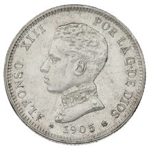 1905 Alfonso XIII Silver 2 Pesetas