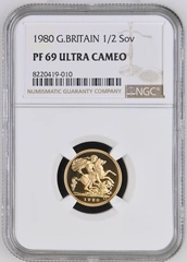 1980 Proof Gold Half Sovereign Elizabeth II Decimal Head NGC PF69