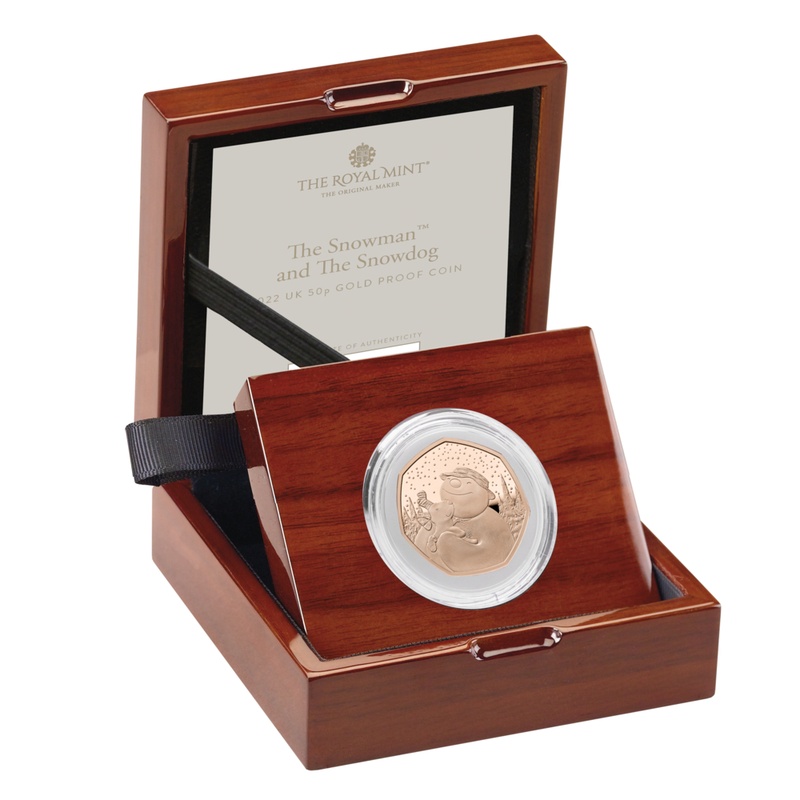 2022 Proof 50p Gold Coin Snowman and the Snowdog Boxed